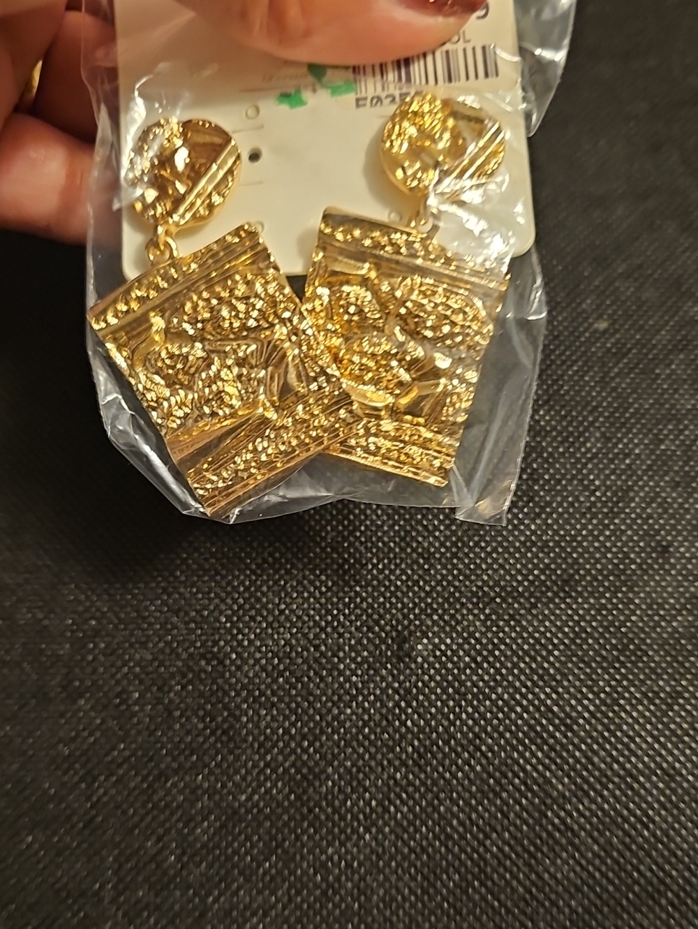 Gold Textured Square Dangle Earrings - Women's Jewelry